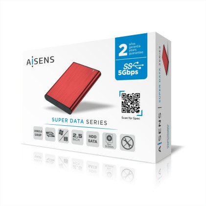 AISENS ASE-2525RED contenitore di unità di archiviazione Box esterno SSD Rosso 2.5"