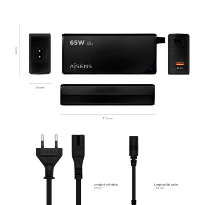 AISENS ASLC-65WAUTO-BK adattatore e invertitore Interno 65 W Nero