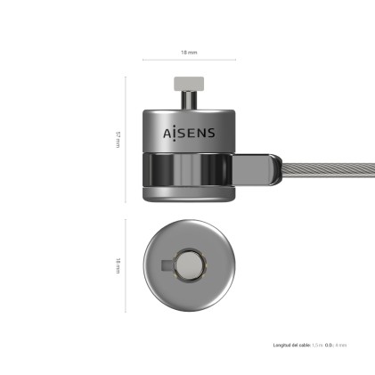 AISENS ASLK-D40K02-SL cavo di sicurezza Argento 1,5 m