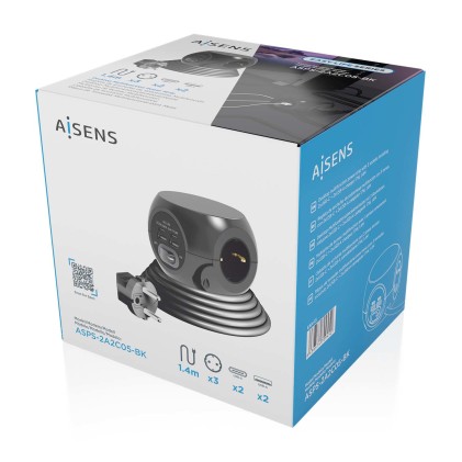 AISENS ASPS-2A2C05-BK prolunghe e multiple 1,4 m 3 presa(e) AC Interno Nero