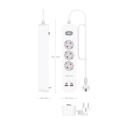 AISENS ASPS-2A2C10-W prolunghe e multiple 1,4 m 3 presa(e) AC Interno Bianco