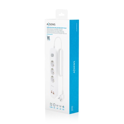 AISENS ASPS-2A2C10-W prolunghe e multiple 1,4 m 3 presa(e) AC Interno Bianco
