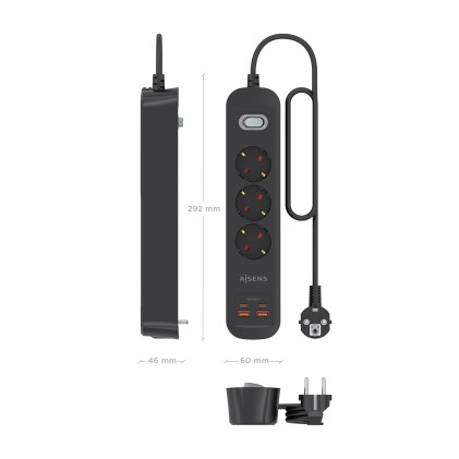 AISENS ASPS-2A2C11-BK prolunghe e multiple 1,4 m 3 presa(e) AC Interno Nero