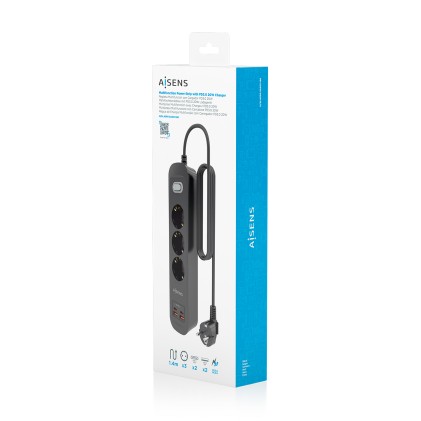 AISENS ASPS-2A2C11-BK prolunghe e multiple 1,4 m 3 presa(e) AC Interno Nero