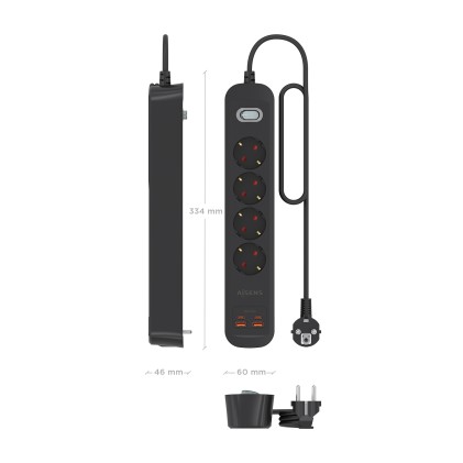 AISENS ASPS-2A2C13-BK prolunghe e multiple 1,4 m 4 presa(e) AC Interno Nero