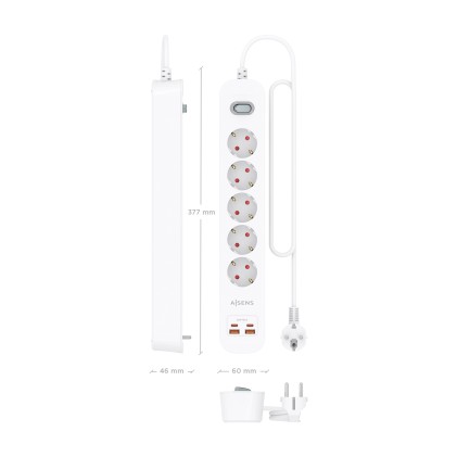 AISENS ASPS-2A2C14-W prolunghe e multiple 1,4 m 5 presa(e) AC Interno Bianco