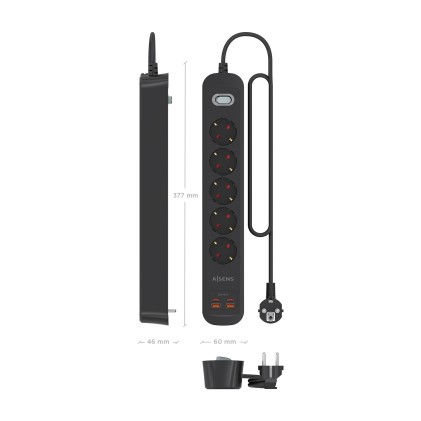 AISENS ASPS-2A2C15-BK prolunghe e multiple 1,4 m 5 presa(e) AC Interno Nero