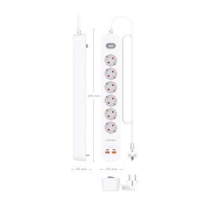 AISENS ASPS-2A2C16-W prolunghe e multiple 1,4 m 6 presa(e) AC Interno Bianco
