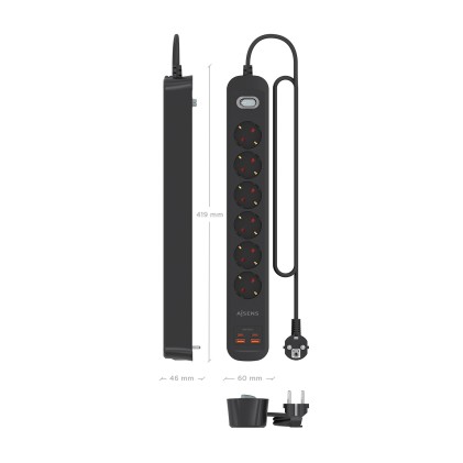 AISENS ASPS-2A2C17-BK prolunghe e multiple 1,4 m 6 presa(e) AC Interno Nero