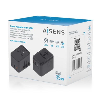 AISENS ASPS-2A3C09-BK Caricabatterie per dispositivi mobili Universale Nero AC Ricarica rapida Interno