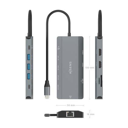 AISENS ASUC-10P052-GR replicatore di porte e docking station per laptop Cablato USB 3.2 Gen 1 (3.1 Gen 1) Type-C Grigio