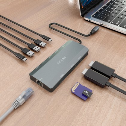 AISENS ASUC-10P052-GR replicatore di porte e docking station per laptop Cablato USB 3.2 Gen 1 (3.1 Gen 1) Type-C Grigio
