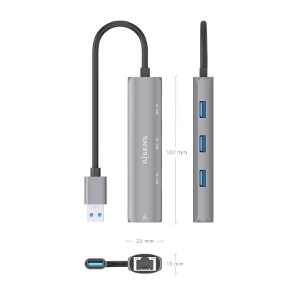 AISENS ASUC-4P034-GR replicatore di porte e docking station per laptop Cablato USB 3.2 Gen 1 (3.1 Gen 1) Type-A Grigio