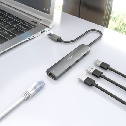 AISENS ASUC-4P034-GR replicatore di porte e docking station per laptop Cablato USB 3.2 Gen 1 (3.1 Gen 1) Type-A Grigio