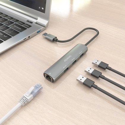 AISENS ASUC-4P034-GR replicatore di porte e docking station per laptop Cablato USB 3.2 Gen 1 (3.1 Gen 1) Type-A Grigio