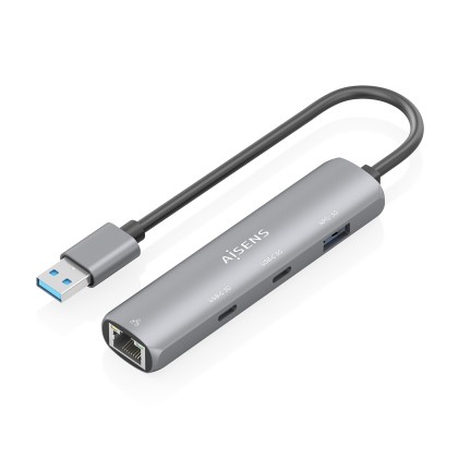 AISENS ASUC-4P036-GR replicatore di porte e docking station per laptop Cablato USB 3.2 Gen 1 (3.1 Gen 1) Type-A Grigio