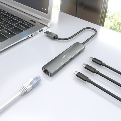 AISENS ASUC-4P037-GR replicatore di porte e docking station per laptop Cablato USB 3.2 Gen 1 (3.1 Gen 1) Type-A Grigio