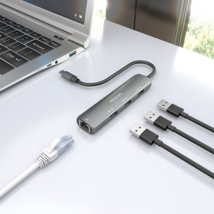 AISENS ASUC-4P038-GR replicatore di porte e docking station per laptop Cablato USB 3.2 Gen 1 (3.1 Gen 1) Type-C Grigio