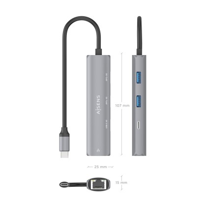 AISENS ASUC-4P039-GR replicatore di porte e docking station per laptop Cablato USB 3.2 Gen 1 (3.1 Gen 1) Type-C Grigio