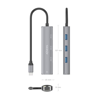 AISENS ASUC-4P040-GR replicatore di porte e docking station per laptop Cablato USB 3.2 Gen 1 (3.1 Gen 1) Type-C Grigio