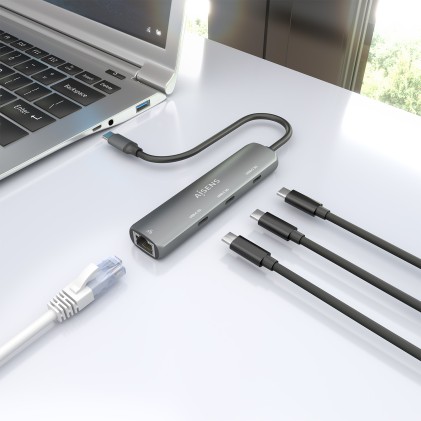 AISENS ASUC-4P041-GR replicatore di porte e docking station per laptop Cablato USB 3.2 Gen 1 (3.1 Gen 1) Type-C Grigio