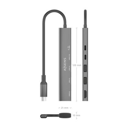 AISENS ASUC-5P022-GR replicatore di porte e docking station per laptop Cablato USB 3.2 Gen 1 (3.1 Gen 1) Type-C Grigio