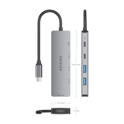 AISENS ASUC-5P028-GR replicatore di porte e docking station per laptop Cablato USB 3.2 Gen 1 (3.1 Gen 1) Type-C Grigio