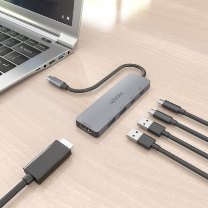 AISENS ASUC-5P028-GR replicatore di porte e docking station per laptop Cablato USB 3.2 Gen 1 (3.1 Gen 1) Type-C Grigio