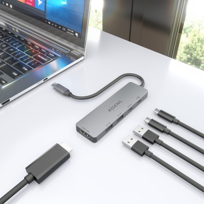 AISENS ASUC-5P028-GR replicatore di porte e docking station per laptop Cablato USB 3.2 Gen 1 (3.1 Gen 1) Type-C Grigio