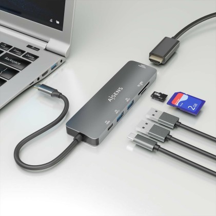 AISENS ASUC-6P016-GR replicatore di porte e docking station per laptop Cablato USB 3.2 Gen 1 (3.1 Gen 1) Type-C Grigio