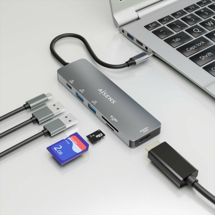 AISENS ASUC-6P016-GR replicatore di porte e docking station per laptop Cablato USB 3.2 Gen 1 (3.1 Gen 1) Type-C Grigio