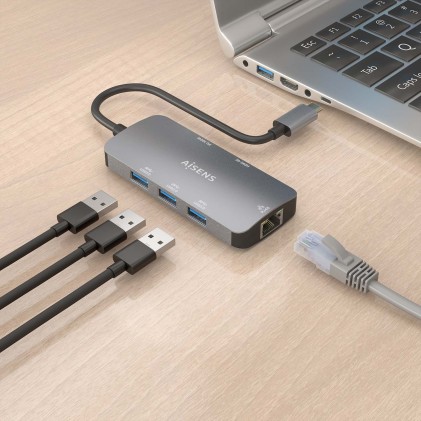 AISENS ASUC-6P019-GR replicatore di porte e docking station per laptop Cablato USB 3.2 Gen 1 (3.1 Gen 1) Type-C Grigio