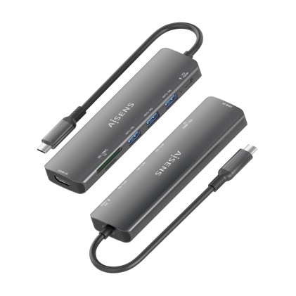 AISENS ASUC-7P025-GR replicatore di porte e docking station per laptop Cablato USB 3.2 Gen 1 (3.1 Gen 1) Type-C Grigio