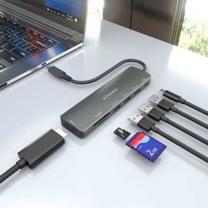 AISENS ASUC-7P025-GR replicatore di porte e docking station per laptop Cablato USB 3.2 Gen 1 (3.1 Gen 1) Type-C Grigio