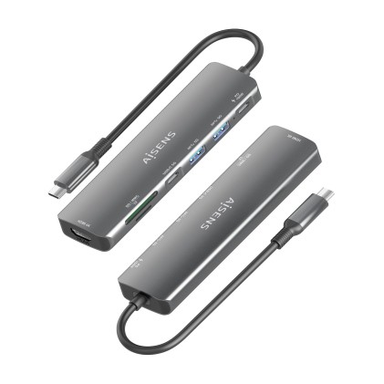 AISENS ASUC-7P026-GR replicatore di porte e docking station per laptop Cablato USB 3.2 Gen 1 (3.1 Gen 1) Type-C Grigio