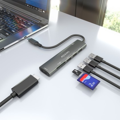 AISENS ASUC-7P027-GR replicatore di porte e docking station per laptop Cablato USB 3.2 Gen 1 (3.1 Gen 1) Type-C Grigio