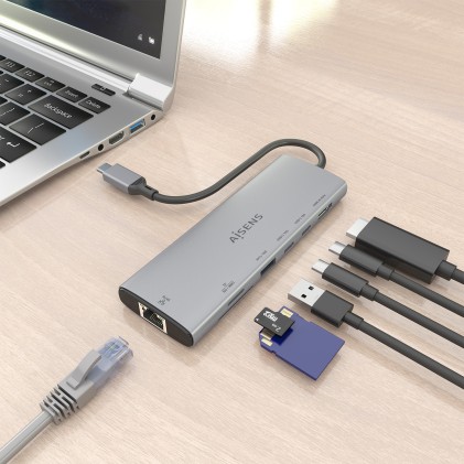 AISENS ASUC-7P032-GR replicatore di porte e docking station per laptop Cablato USB 3.2 Gen 1 (3.1 Gen 1) Type-C Grigio