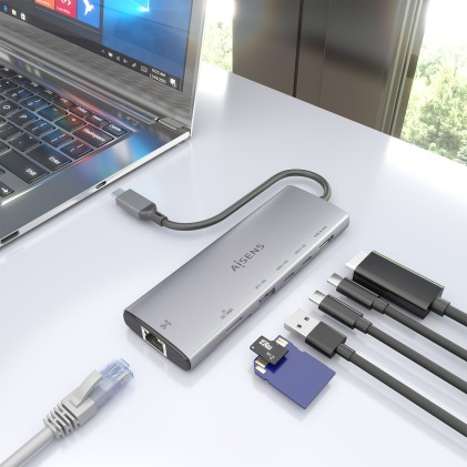 AISENS ASUC-7P032-GR replicatore di porte e docking station per laptop Cablato USB 3.2 Gen 1 (3.1 Gen 1) Type-C Grigio