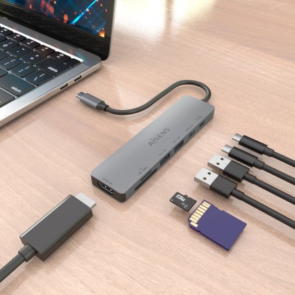 AISENS ASUC-7P048-GR replicatore di porte e docking station per laptop Cablato USB 3.2 Gen 1 (3.1 Gen 1) Type-C Grigio