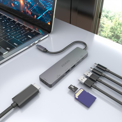 AISENS ASUC-7P048-GR replicatore di porte e docking station per laptop Cablato USB 3.2 Gen 1 (3.1 Gen 1) Type-C Grigio
