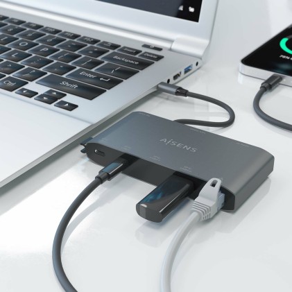 AISENS ASUC-8P010-GR replicatore di porte e docking station per laptop Cablato USB 3.2 Gen 1 (3.1 Gen 1) Type-C Grigio