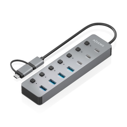 AISENS ASUC-8P043-GR hub di interfaccia USB 3.2 Gen 1 (3.1 Gen 1) Type-A 5000 Mbit/s Grigio