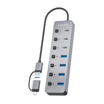 AISENS ASUC-8P043-GR hub di interfaccia USB 3.2 Gen 1 (3.1 Gen 1) Type-A 5000 Mbit/s Grigio