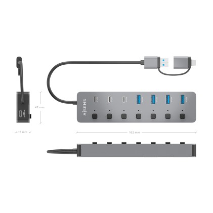 AISENS ASUC-8P043-GR hub di interfaccia USB 3.2 Gen 1 (3.1 Gen 1) Type-A 5000 Mbit/s Grigio
