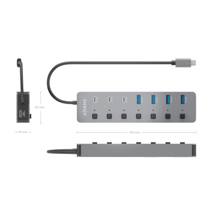 AISENS ASUC-8P044-GR hub di interfaccia USB 3.2 Gen 2 (3.1 Gen 2) Type-C 10000 Mbit/s Grigio