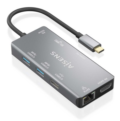 AISENS ASUC-9P018-GR replicatore di porte e docking station per laptop Cablato USB 3.2 Gen 1 (3.1 Gen 1) Type-C Grigio