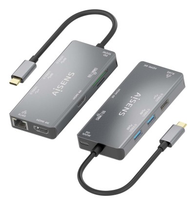 AISENS ASUC-9P018-GR replicatore di porte e docking station per laptop Cablato USB 3.2 Gen 1 (3.1 Gen 1) Type-C Grigio