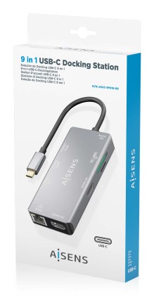 AISENS ASUC-9P018-GR replicatore di porte e docking station per laptop Cablato USB 3.2 Gen 1 (3.1 Gen 1) Type-C Grigio