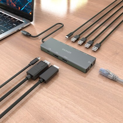 AISENS ASUC-9P051-GR replicatore di porte e docking station per laptop Cablato USB 3.2 Gen 1 (3.1 Gen 1) Type-C Grigio