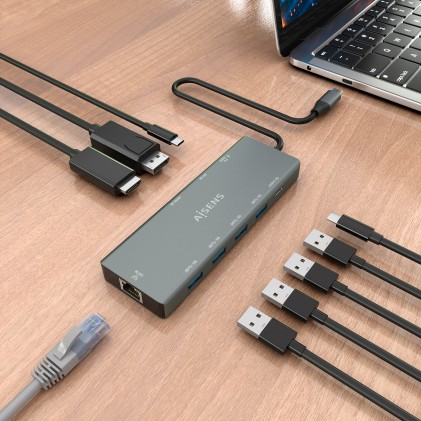 AISENS ASUC-9P051-GR replicatore di porte e docking station per laptop Cablato USB 3.2 Gen 1 (3.1 Gen 1) Type-C Grigio